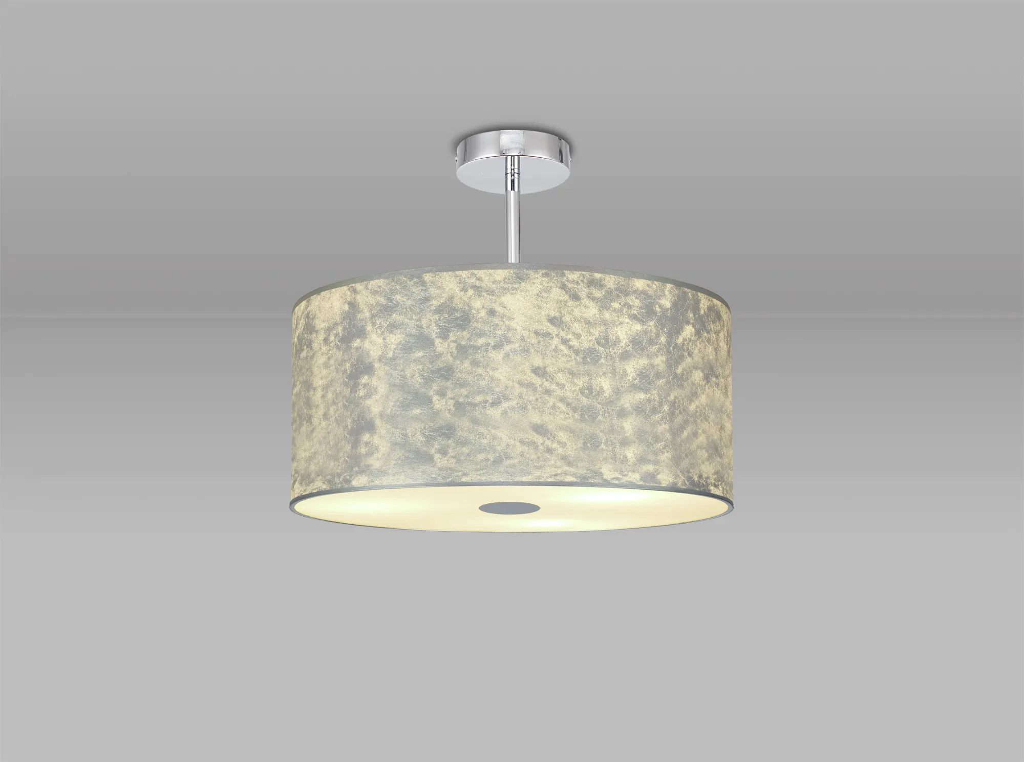 Baymont 40cm Semi Flush 1 Light Polished Chrome, Silver Leaf, Frosted Diffuser DK0785  Deco Baymont CH SL